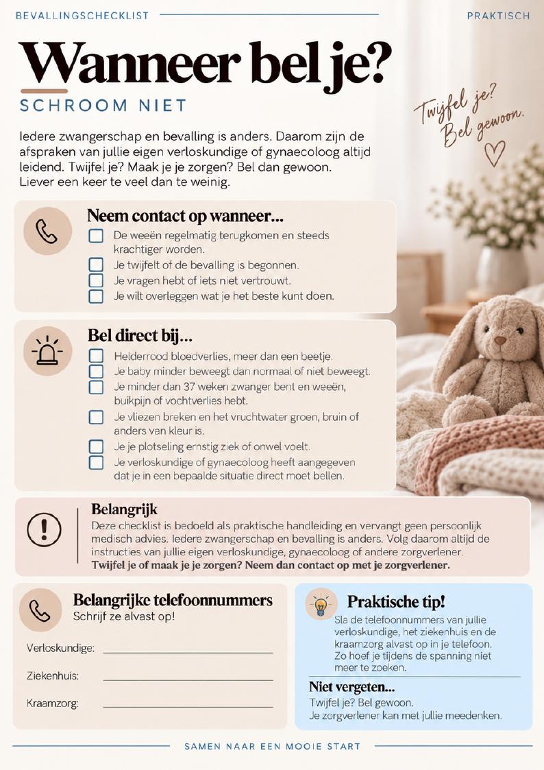 Overzicht wanneer je de zorgverlener belt